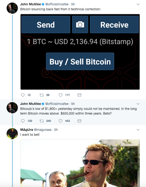 Massive Spike In Bitcoins Causes John Mcafee To Make An Outrageous - 